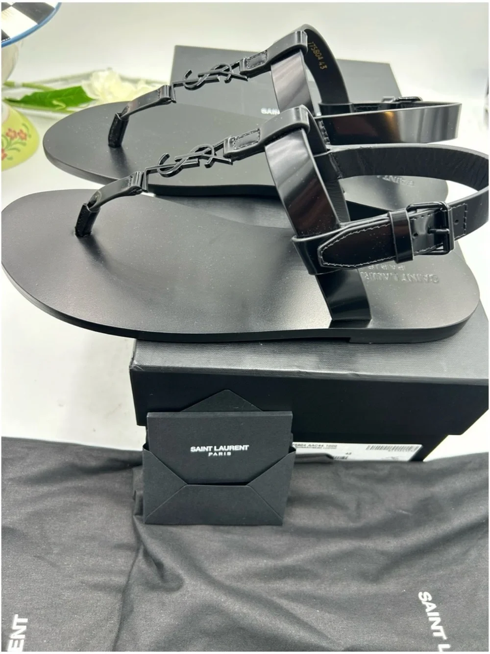 Men's Saint Laurent Ysl, Cassandre Leather thong sandals size 43 made in Italy